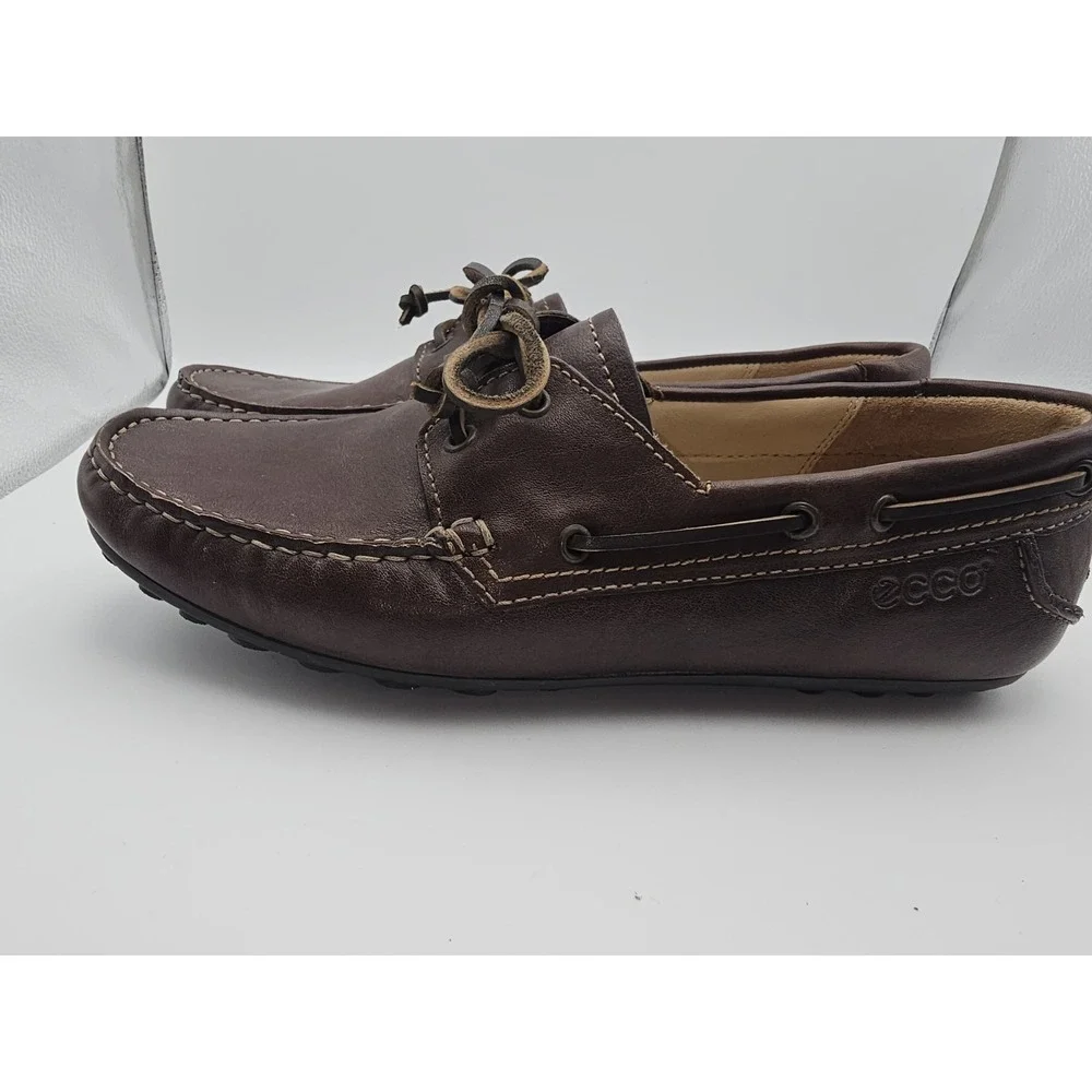 ECCO Men's Dark Brown Hand Sewn Leather Boat Shoes Eur 42 Size 9-9 US